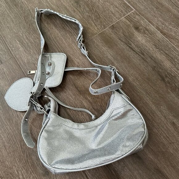 Shiny Y2K Retro Crossbody Bags Set Faux Leather Purse Silver color - Picture 8 of 8